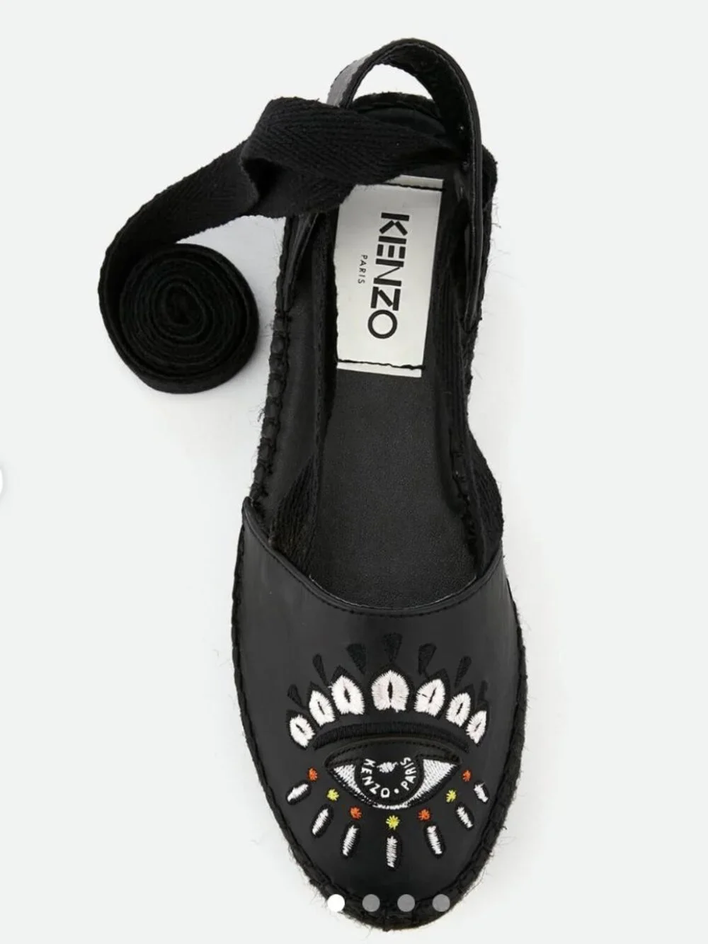 Kenzo Maya Leather Platform Espadrille Sandals Black 8 Tribal Evil Eye